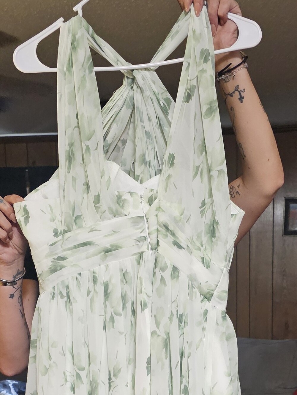 Women’s Halter Maxi Dress in Mint Green Floral - Picture 3 of 3